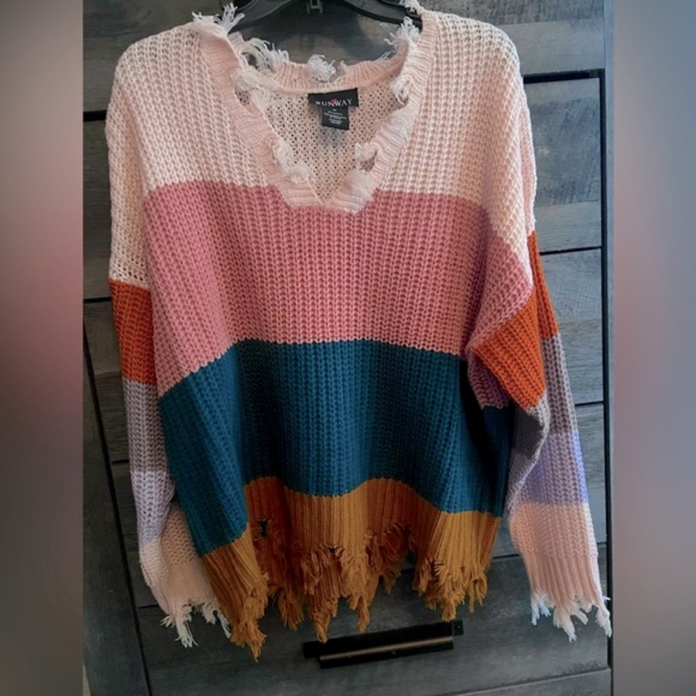 Striped Raw Hem Sweater